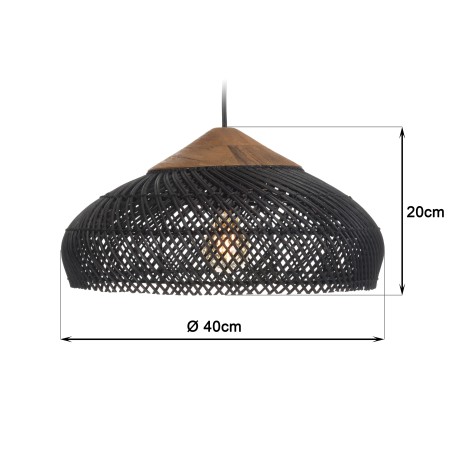 SIXTINE - Black Rattan Pendant Light 40x40cm