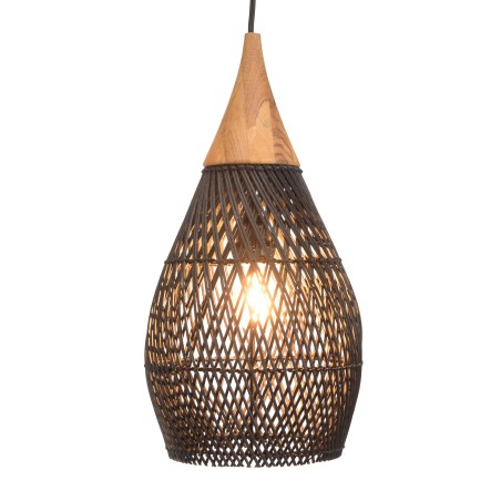 Suspension goutte rotin noir et teck 25x25cm