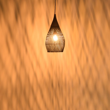 SIXTINE 'Drop' Pendant Light 25x25cm - Black Rattan & Teak