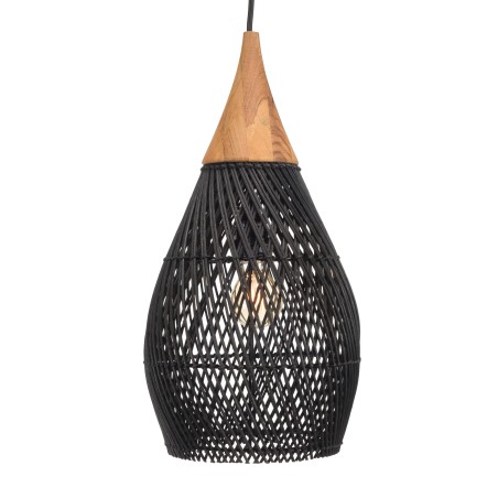 Suspension goutte rotin noir et teck 25x25cm