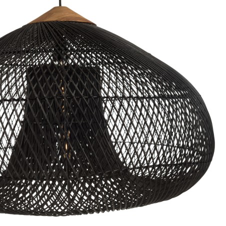 SIXTINE 'Funnel' Pendant Light 80x80cm Black Rattan/Teak - Elegant and Modern Design