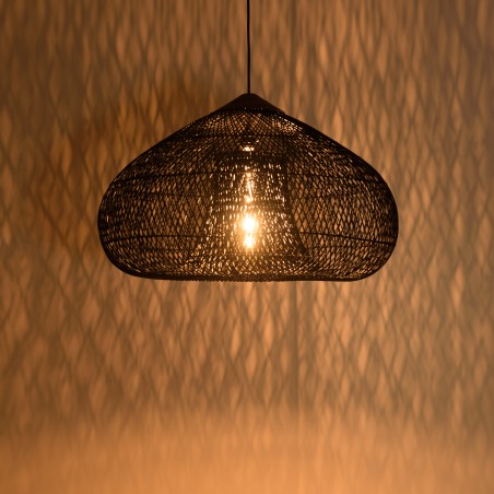 SIXTINE 'Funnel' Pendant Light 80x80cm Black Rattan/Teak - Elegant and Modern Design