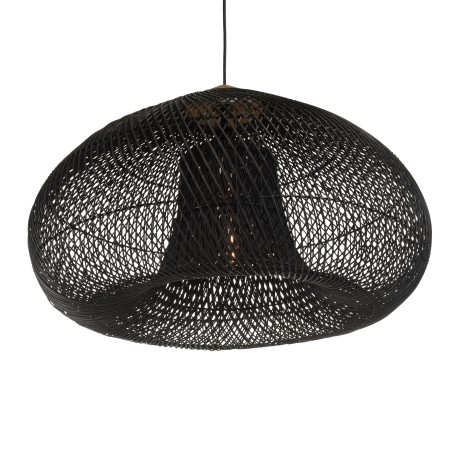 SIXTINE 'Funnel' Pendant Light 80x80cm Black Rattan/Teak - Elegant and Modern Design