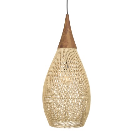 SIXTINE 'Drop' Pendant Light - Natural Rattan & Teak - 35x35cm