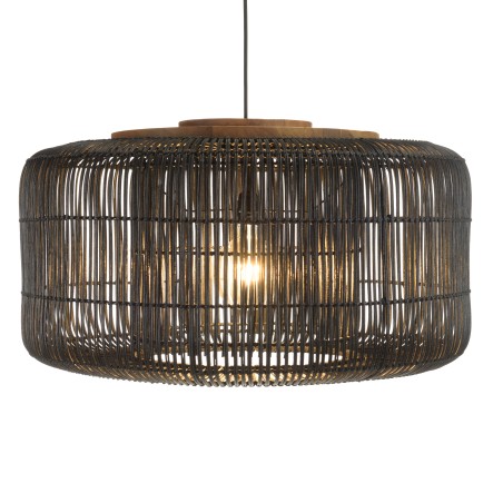 SIXTINE 'Bucket' Pendant Light | Black Rattan & Teak | 76 x 76 cm