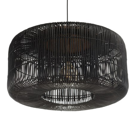 SIXTINE 'Bucket' Pendant Light | Black Rattan & Teak | 76 x 76 cm