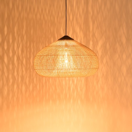 SIXTINE 'Funnel' Pendant Light 80x80cm Natural Rattan/Teak