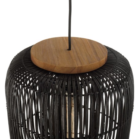 SIXTINE 'Elongated' Pendant Light - Black Rattan & Teak - 35 x 35 cm