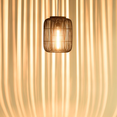 SIXTINE 'Elongated' Pendant Light - Black Rattan & Teak - 35 x 35 cm