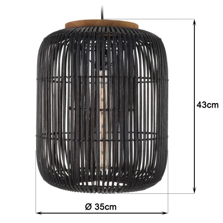Suspension en rotin noir SIXTINE 35x35cm
