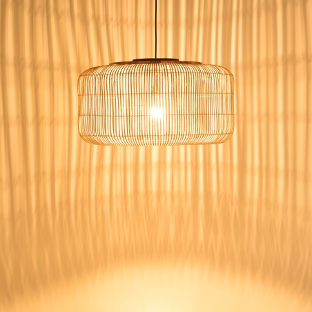 SIXTINE 'Bucket' Pendant Light - Natural Rattan and Teak - 76x76cm