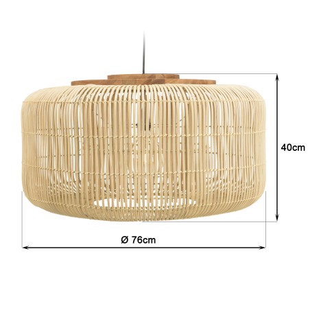 SIXTINE 'Bucket' Pendant Light - Natural Rattan and Teak - 76x76cm