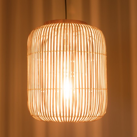 Suspension SIXTINE 35x35cm rotin naturel et teck
