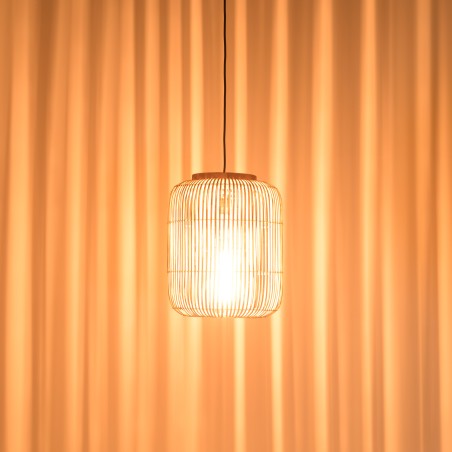 SIXTINE 'Elongated' Pendant Light - Natural Rattan & Teak - 35 x 35 cm