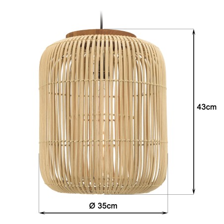 Suspension SIXTINE 35x35cm rotin naturel et teck