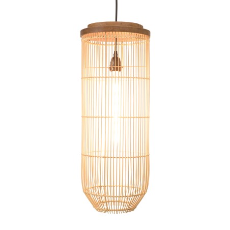 SIXTINE 'Long' Pendant Light - Natural Rattan and Teak - 25 x 25 cm