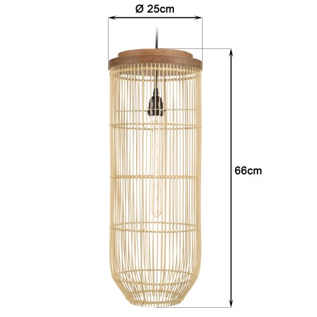 SIXTINE 'Long' Pendant Light - Natural Rattan and Teak - 25 x 25 cm