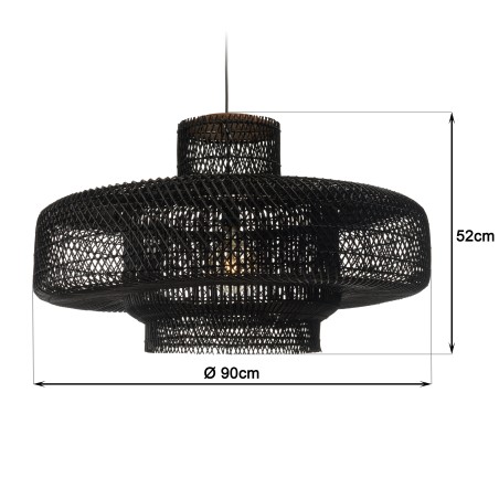 SIXTINE Double Pendant Light - Black Rattan & Teak - 90x90cm
