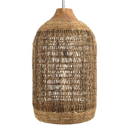 Suspension SIXTINE en abaca naturel et teck recyclé