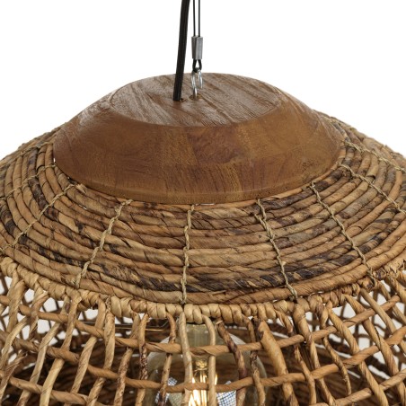 Suspension SIXTINE en abaca et teck 60x60cm