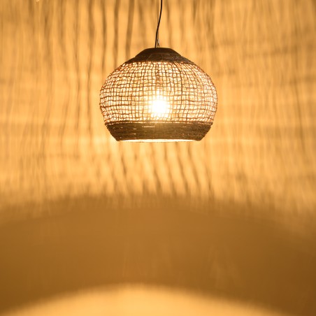 Suspension SIXTINE en abaca et teck 60x60cm