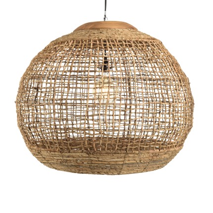 Suspension SIXTINE en abaca naturel et teck 83x83cm