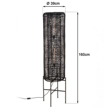 Lampadaire SIXTINE en rotin noir 39x39cm