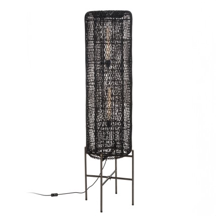 SIXTINE Floor Lamp 39x39cm Black Rattan with Steel Legs