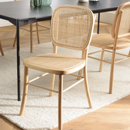 Chaise AGATHE en bois d'hévéa et rotin naturel