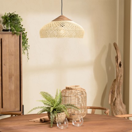 SIXTINE Pendant Light - Natural Rattan & Teak - 40 x 40 cm
