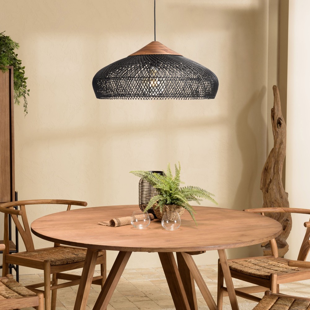 SIXTINE - Black Rattan Pendant Light 65x65cm SIXTINE - Black Rattan Pendant Light 65x65cm