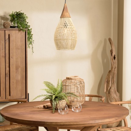 SIXTINE 25x25cm 'Drop' Pendant Light in Rattan and Teak