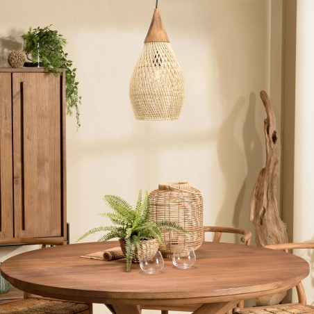 Suspension SIXTINE - Rotin naturel et teck 25x25cm