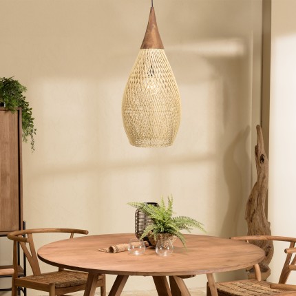 SIXTINE 'Drop' Pendant Light - Natural Rattan & Teak - 35x35cm