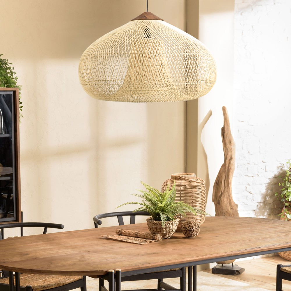 Suspension SIXTINE en rotin naturel et teck Suspension SIXTINE en rotin naturel et teck