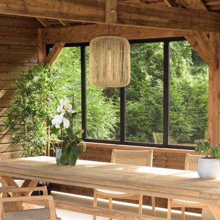 SIXTINE 'Elongated' Pendant Light - Natural Rattan & Teak - 35 x 35 cm