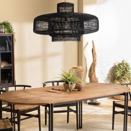 SIXTINE Double Pendant Light - Black Rattan & Teak - 90x90cm