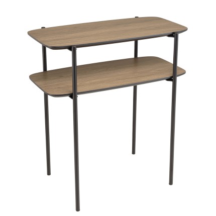 Table d'appoint JULIA double plateau mocha pieds métal noir