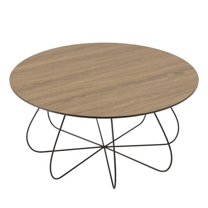 Table basse JULIA biseautée 80x80cm mocha pieds panier métal