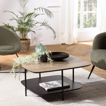 Table basse JULIA bi-matière mocha/noir 2 plateaux