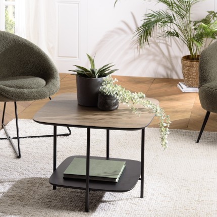JULIA Coffee Table with 2 Shelves - PM Dual-Material Mocha/Black