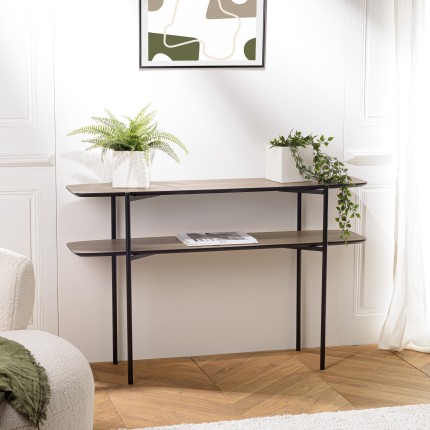 Console double plateau JULIA 120x33cm mocha pieds métal noir