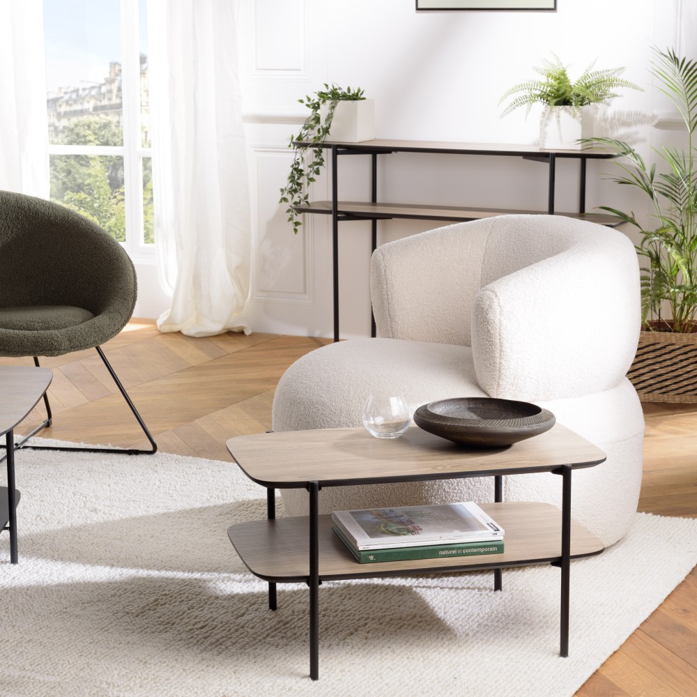 Table basse JULIA rect. double plateau mocha pieds métal noir Table basse JULIA rect. double plateau mocha pieds métal noir