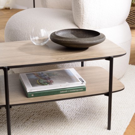 Table basse JULIA rect. double plateau mocha pieds métal noir