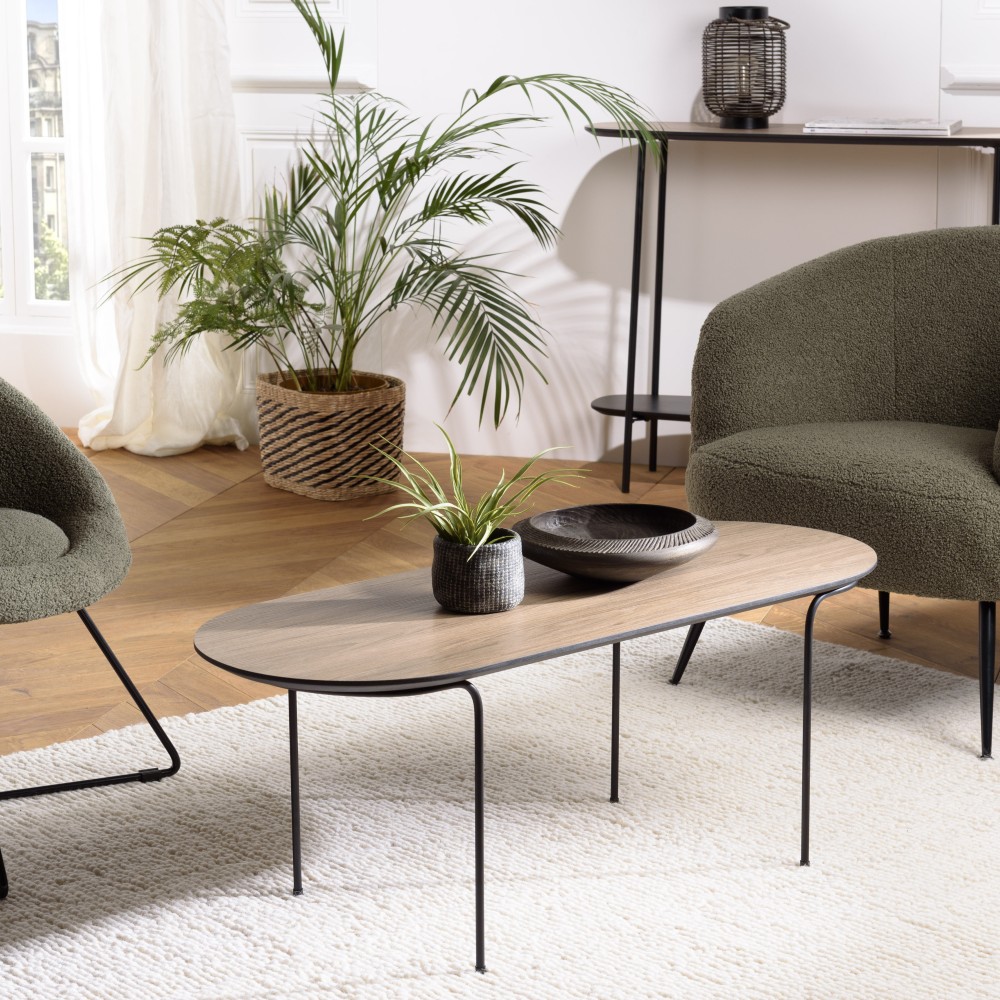 Table basse JULIA rect. angles arrondis 100x40cm mocha pieds métal Table basse JULIA rect. angles arrondis 100x40cm mocha pieds métal