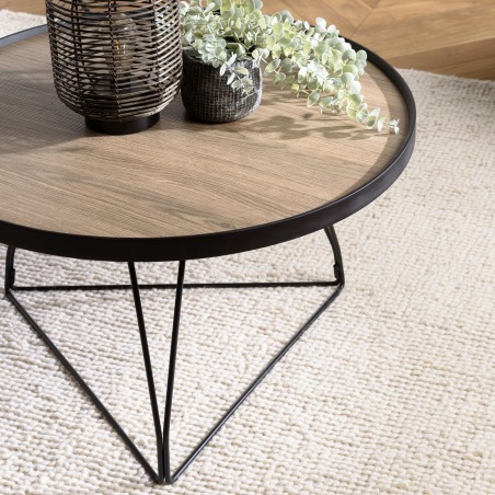 JULIA Round Coffee Table 70x70cm Mocha Black Metal Pin Legs