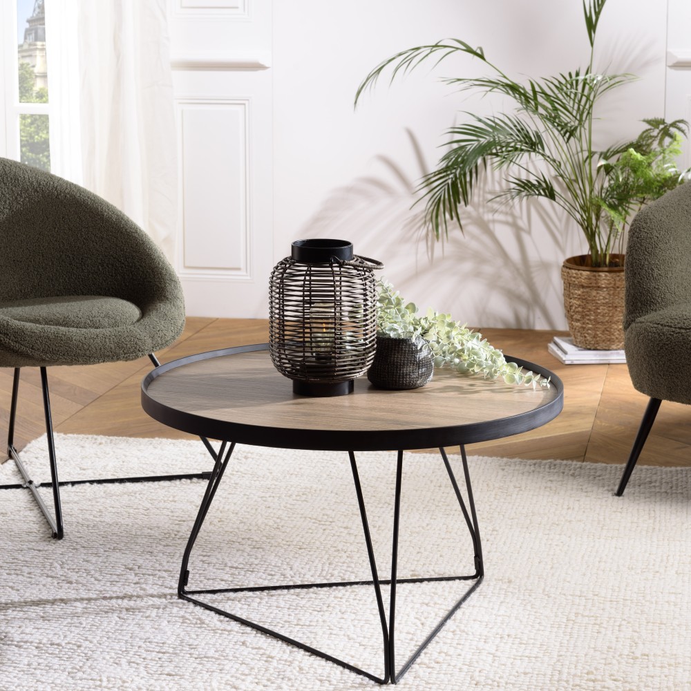 Table basse ronde JULIA 70x70cm mocha pieds épingles métal noir