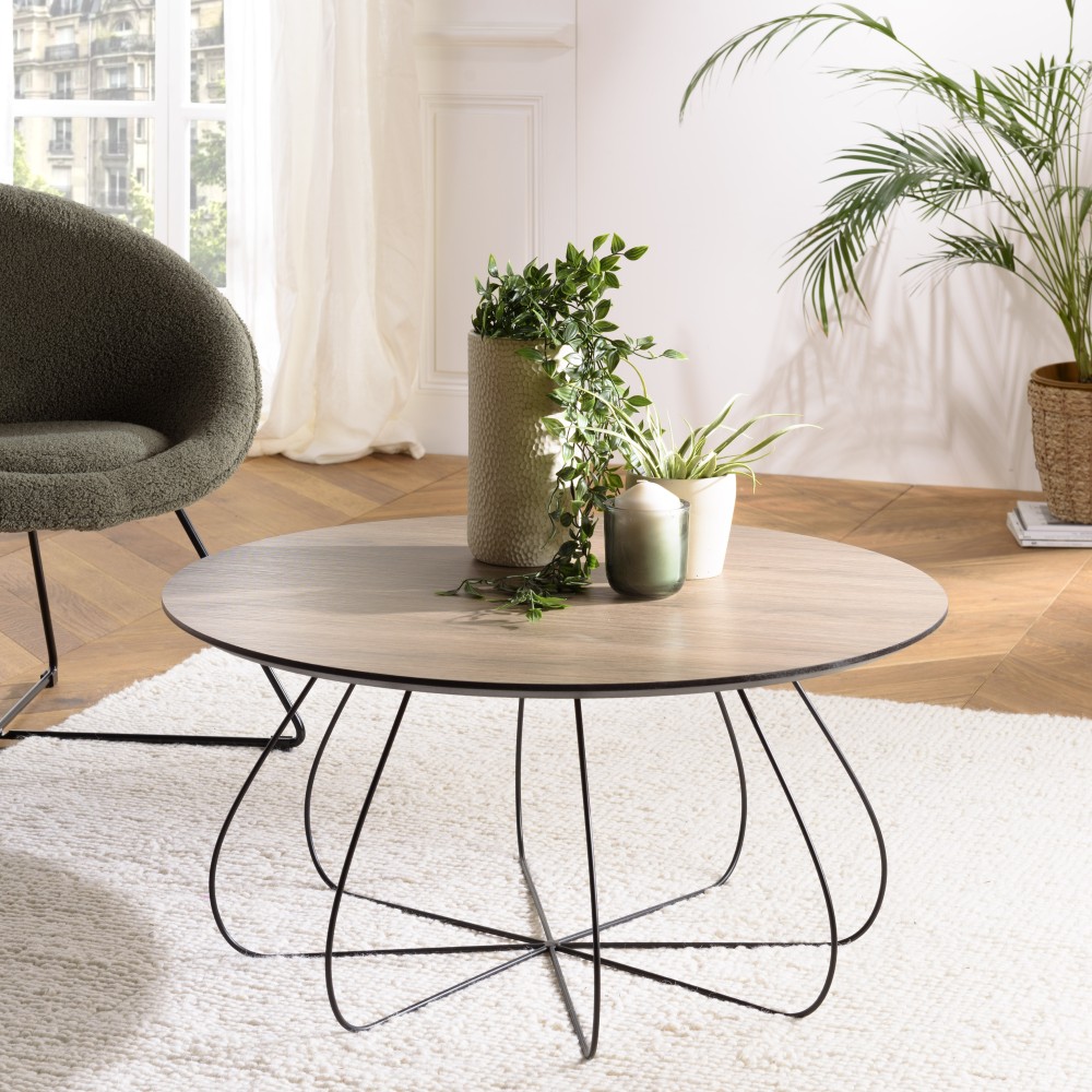 Table basse JULIA biseautée 80x80cm mocha pieds panier métal Table basse JULIA biseautée 80x80cm mocha pieds panier métal