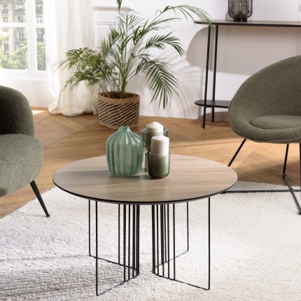 Table basse JULIA biseautée 70x70cm mocha pieds métal noir