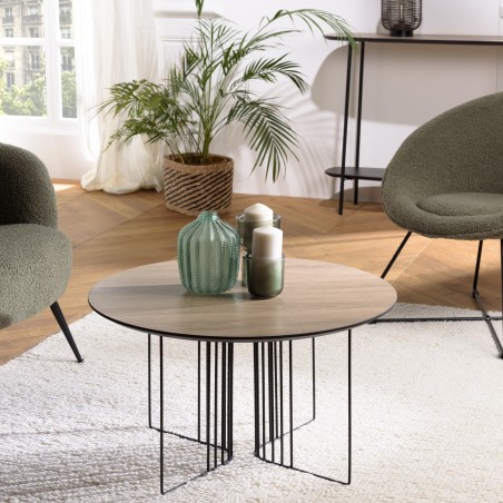 JULIA Beveled Coffee Table 70x70cm Mocha Black Metal Graphic Legs
